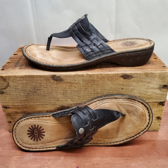 UGG Women's JENAYA Black Woven Leather Thong Sandals Size 9 - Picture 8 of 10